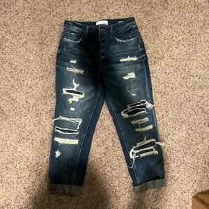 Vervet distressed button fly straight leg jeans